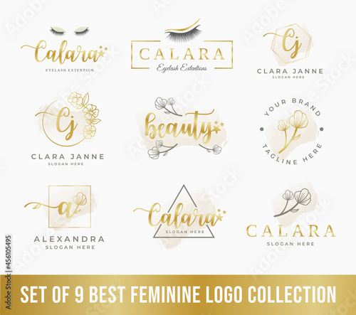 best feminine logo collection set, perfect for beauty company logos, spa, salon, wedding, business and branding.