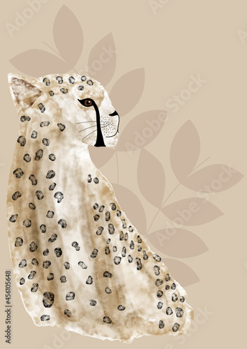 Ilustración vectorial de leopardo en acuarela, tonos beiges y marrones