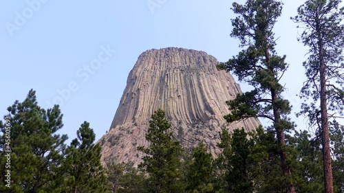 Wyoming, Devils Tower  A zoom in on Devils Tower with several trees all around