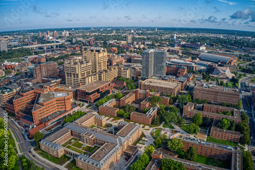 Aerial View of a large Public University near Downtown Minneapolis in the Twin Cities of Minnesota