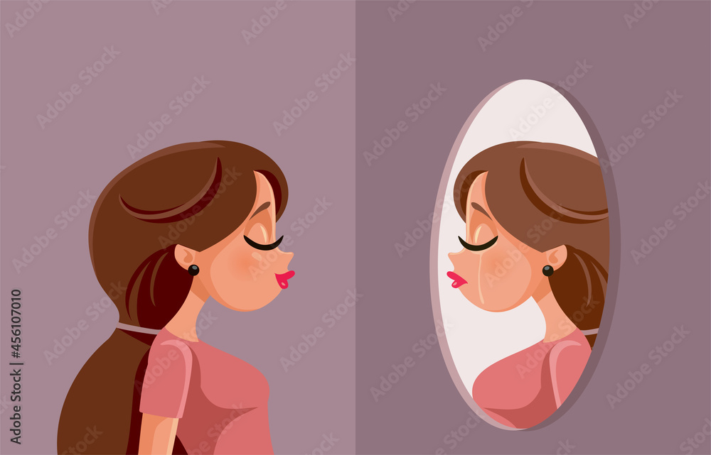 Woman Looking in the Mirror Suffering from Depression Woman Looking in the Mirror Suffering from Depression