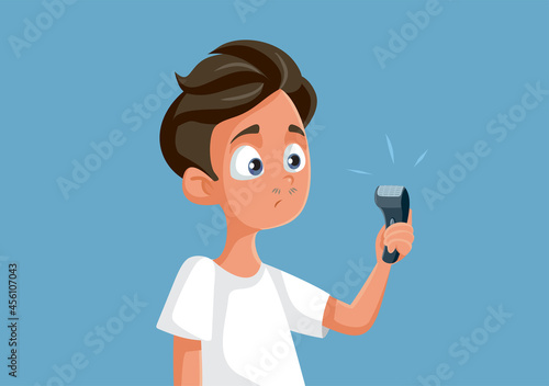 Teen Boy Holding an Electric Razor Vector Illustration