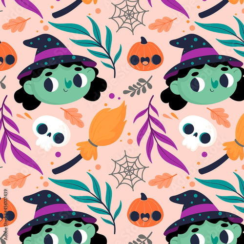 halloween pattern with witches design vector illustration