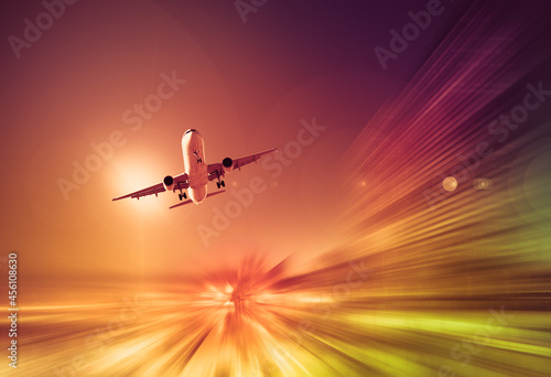 Airliner in motion on background of high speed traveling in sky © JackF