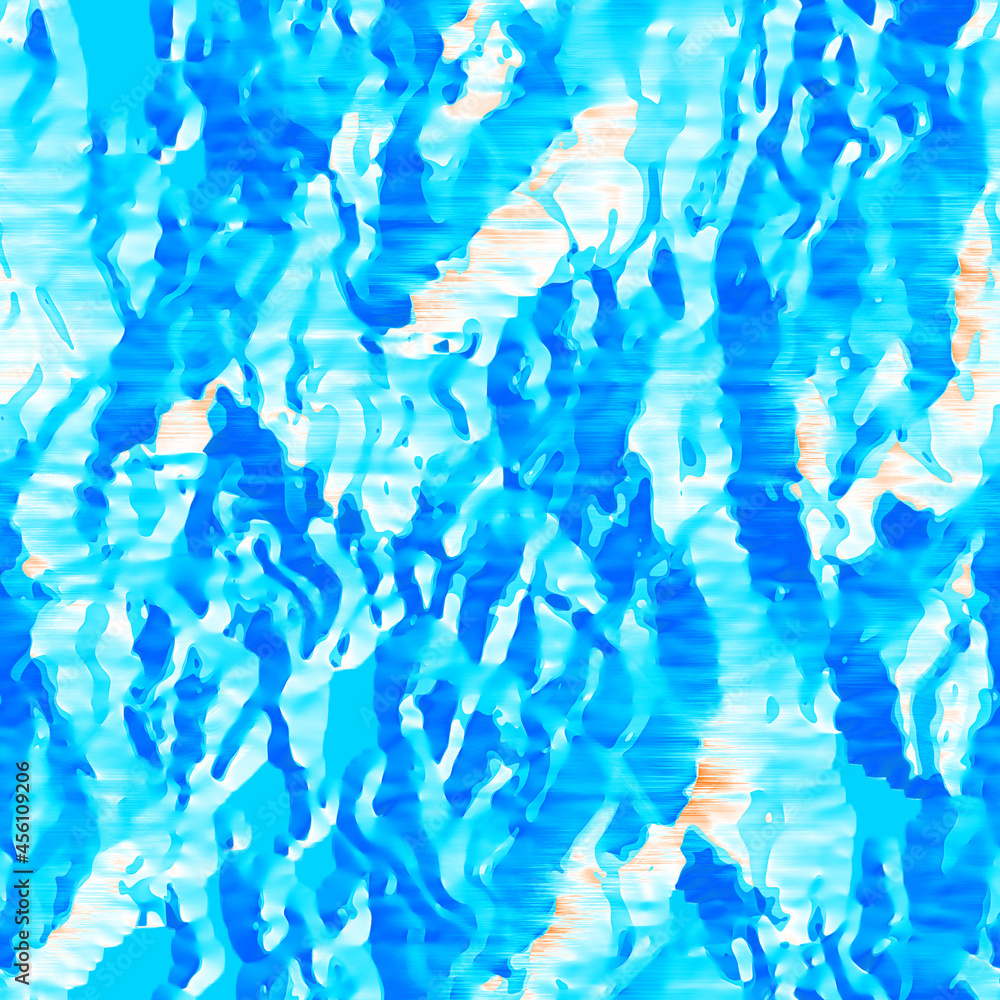 Fototapeta premium Wavy summer dip dye background. Ombre color blend for beach swimwear, trendy fashion print. Boho dripping wave digital watercolor effect. High resolution artistic seamless pattern material.