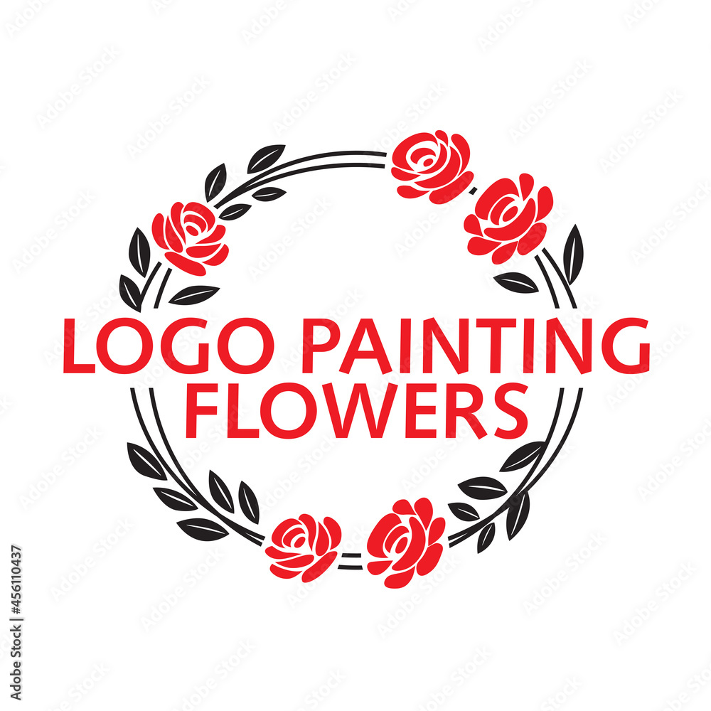 Obraz premium Flowers logo. Letters in a circle of flowers. The theme of murals, folk art and shops