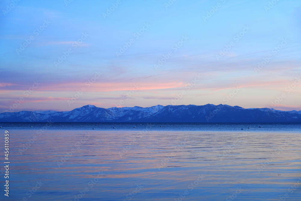 Colorful sunset sky over Lake Tahoe, United States