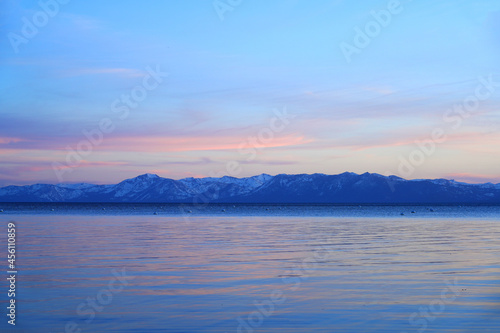 Colorful sunset sky over Lake Tahoe, United States
