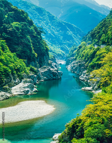 徳島県 山城町 新緑の吉野川と小歩危渓谷