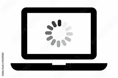 Loading process in laptop icon. Digital communication. Technical support system. Vector illustration. Stock image. 