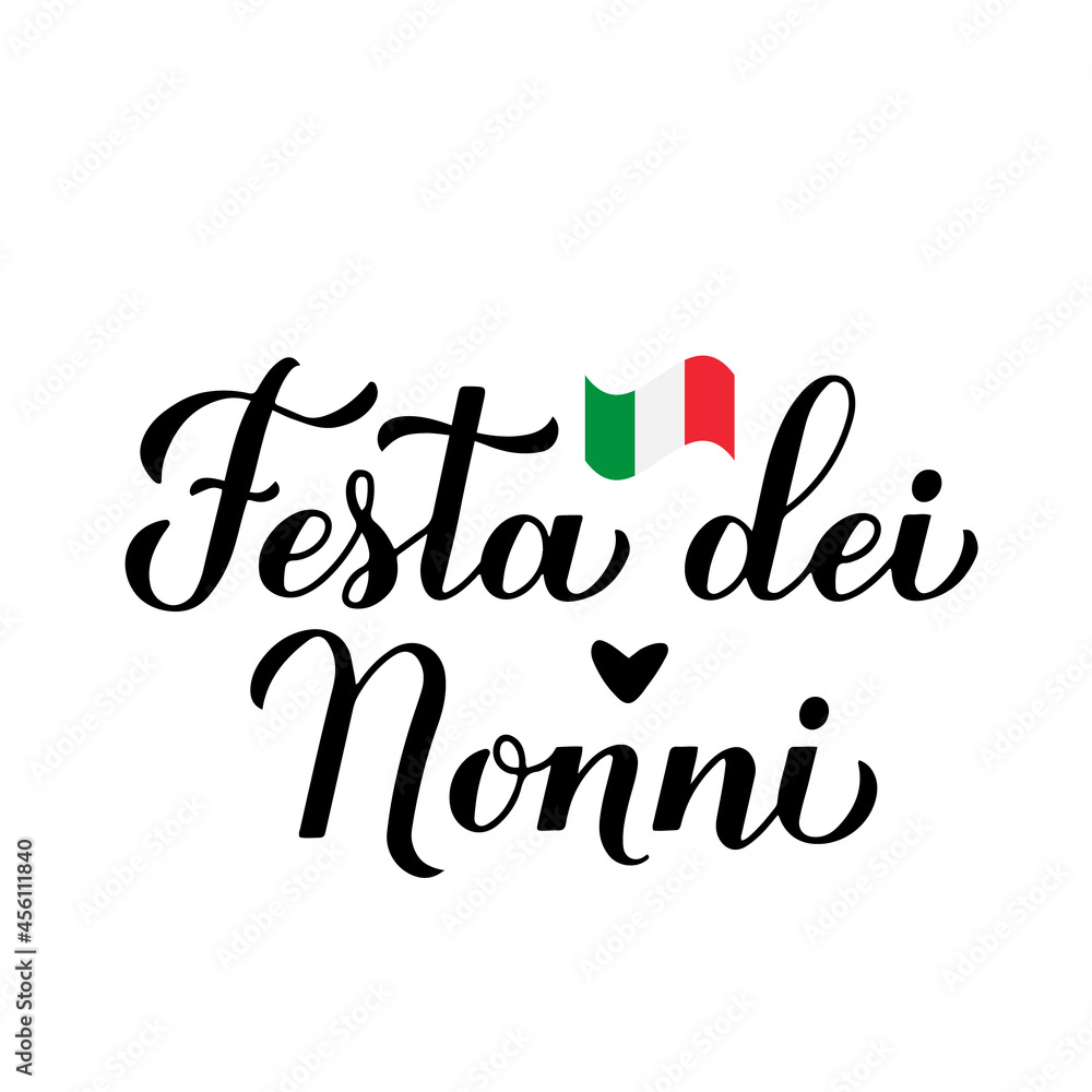 Festa dei Nonni - Grandparents Day in Italian. Calligraphy hand lettering isolated on white. Greeting card for grandmother and grandfather. Vector template for banner, typography poster Festa dei Nonni - Grandparents Day in Italian. Calligraphy hand lettering isolated on white. Greeting card for grandmother and grandfather. Vector template for banner, typography poster