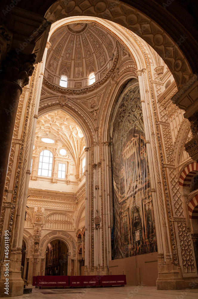 Inside the mosque-cathedral of Córdoba, built during the Caliphate of Cordoba and renovated by the Christians in the 13th century. Detail of the cathedral main place.