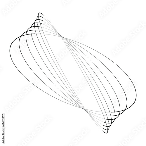 Black concentric ellipses in spiral form. Vector illustration. Trendy design element for frame, round technology logo, sign, symbol, web, prints, posters, template, pattern and abstract background