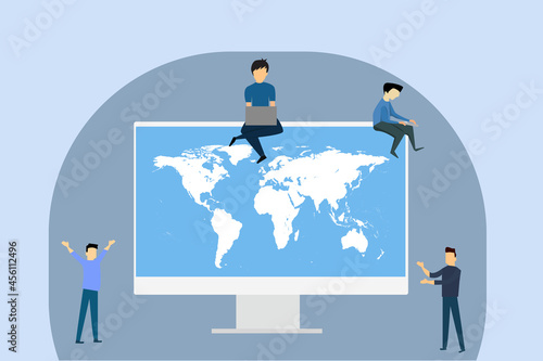 People have working on computer screen vector flat design.