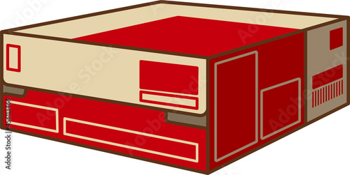 Red cardboard box containing soft drinks