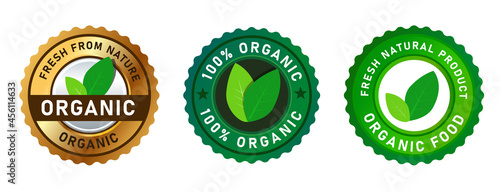 organic food fresh from nature stamp label sticker in food packaging vector isolated graphic