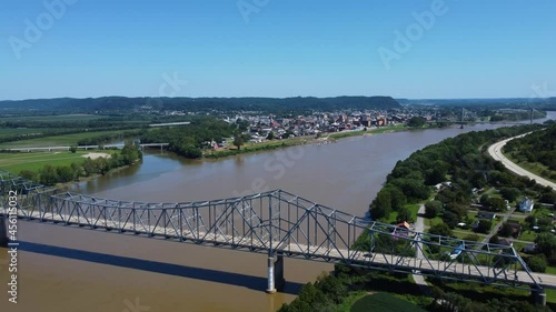 Carl Perkins Bridge crossing the Ohio River from Kentucky, aerial drone footage photo