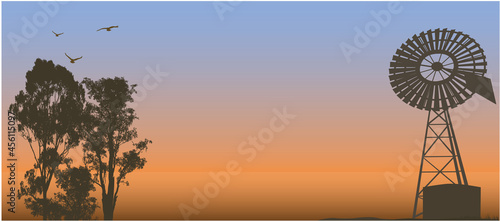 Outback Australia trees and windmill