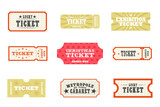 Set of 9 vintage tickets for all occasions. Vector illustration isolated on white background