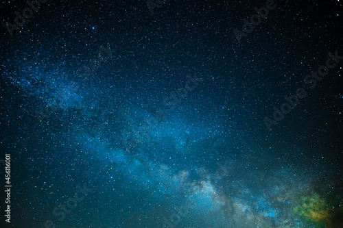 The majestic night sky. Milky Way. Twinkling stars. Minimalism. Abstraction. There are no people in the photo. There is a place to insert. Astronomy, astrology, space, the universe.