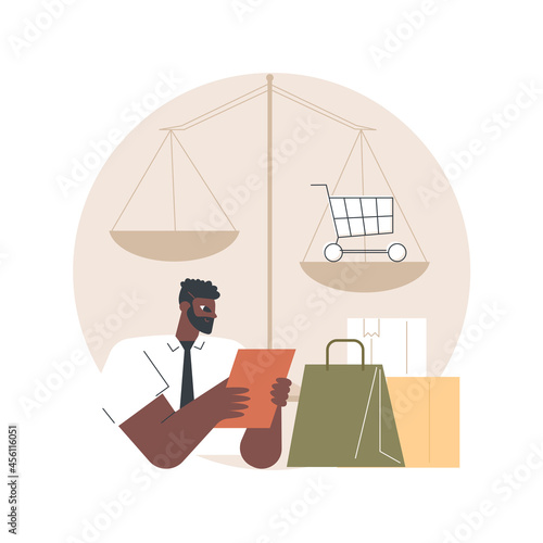 Consumer law abstract concept vector illustration. Consumer litigation, legal protection service, law firm, judicial agreement, replacement of faulty product, buyer rights abstract metaphor.