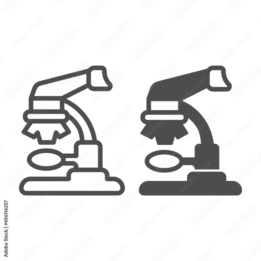 Fototapeta premium Laboratory microscope line and solid icon, equipment concept, lab, medical microscope vector sign on white background, outline style icon for mobile concept and web design. Vector graphics.