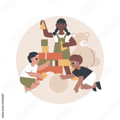 Montessori preschool abstract concept vector illustration. Montessori kindergarten, preschool program, early education, private daycare center, child development method abstract metaphor.