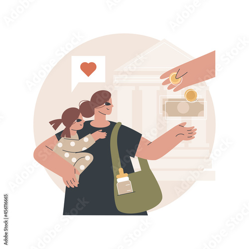 Childcare subsidy abstract concept vector illustration. Child care financial help, daycare subsidy application, rebate program, subsidized preschool, family payment assistance abstract metaphor.
