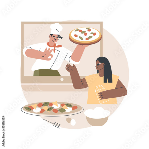 Online cooking tutorial abstract concept vector illustration. Food preparation class, culinary video course, home chef, food blogger, social media influencer, kitchen training abstract metaphor.