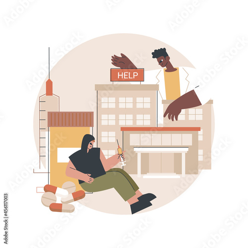 Drug rehab center abstract concept vector illustration. Inpatient drug rehab center, experimental treatment, substance abuse rehabilitation, addiction therapy clinic facility abstract metaphor.