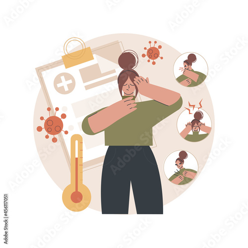Coronavirus symptoms abstract concept vector illustration. Coronavirus test, most common symptoms, breathing problem, fever and cough, loss of taste or smell, severe state abstract metaphor.