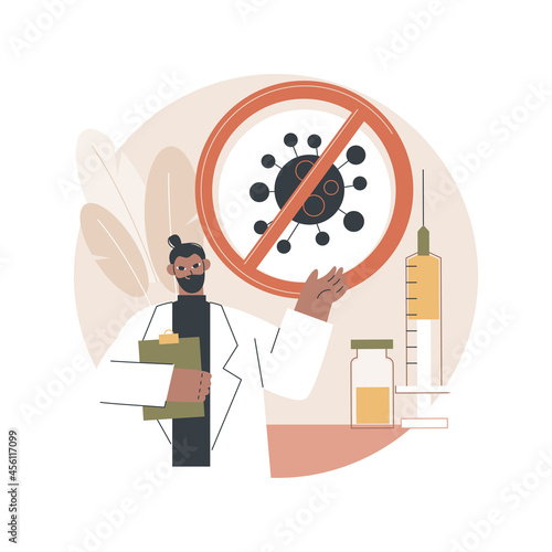 Coronavirus vaccine abstract concept vector illustration. News tracker, find and test vaccine, coronavirus vaccination program, medical laboratory team, scientific research abstract metaphor.