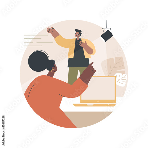 Role audition abstract concept vector illustration. Actor audition, acting skills demonstration, cinematography, main cast, talent search, introduction interview, leading role abstract metaphor.
