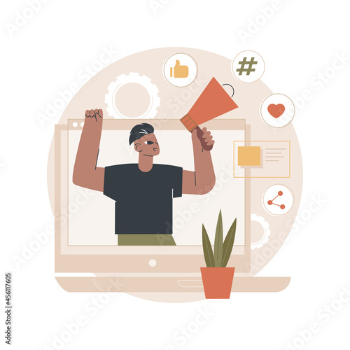 Online activism abstract concept vector illustration. Internet activism, digital communication, social media posting, information delivery, target audience, hashtag marketing abstract metaphor.