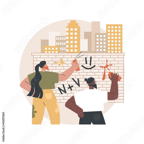 Vandalism abstract concept vector illustration. Destruction and damage, public or private property, political vandalism, violence and looting, building walls graffiti abstract metaphor.