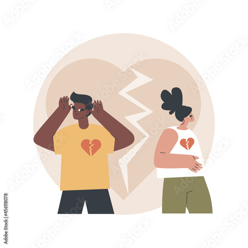 Separated person abstract concept vector illustration. Legal separation, divided couple, apart from spouse, break up, divorce agreement, child custody, broken heart, love people abstract metaphor.
