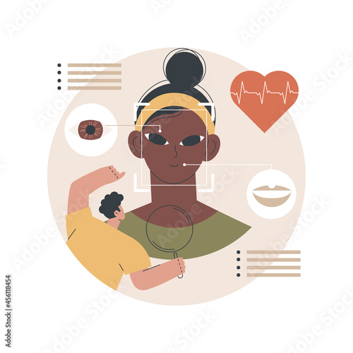 Emotion detection abstract concept vector illustration. Speech, emotional state recognition, emotion detection from text, sensor technology, machine learning, AI reading face abstract metaphor.