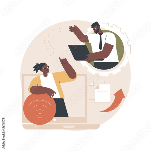 Wireless device connection abstract concept vector illustration. Distance connection, remote standard, wireless communication, computer network, troubleshooting, data transfer abstract metaphor.