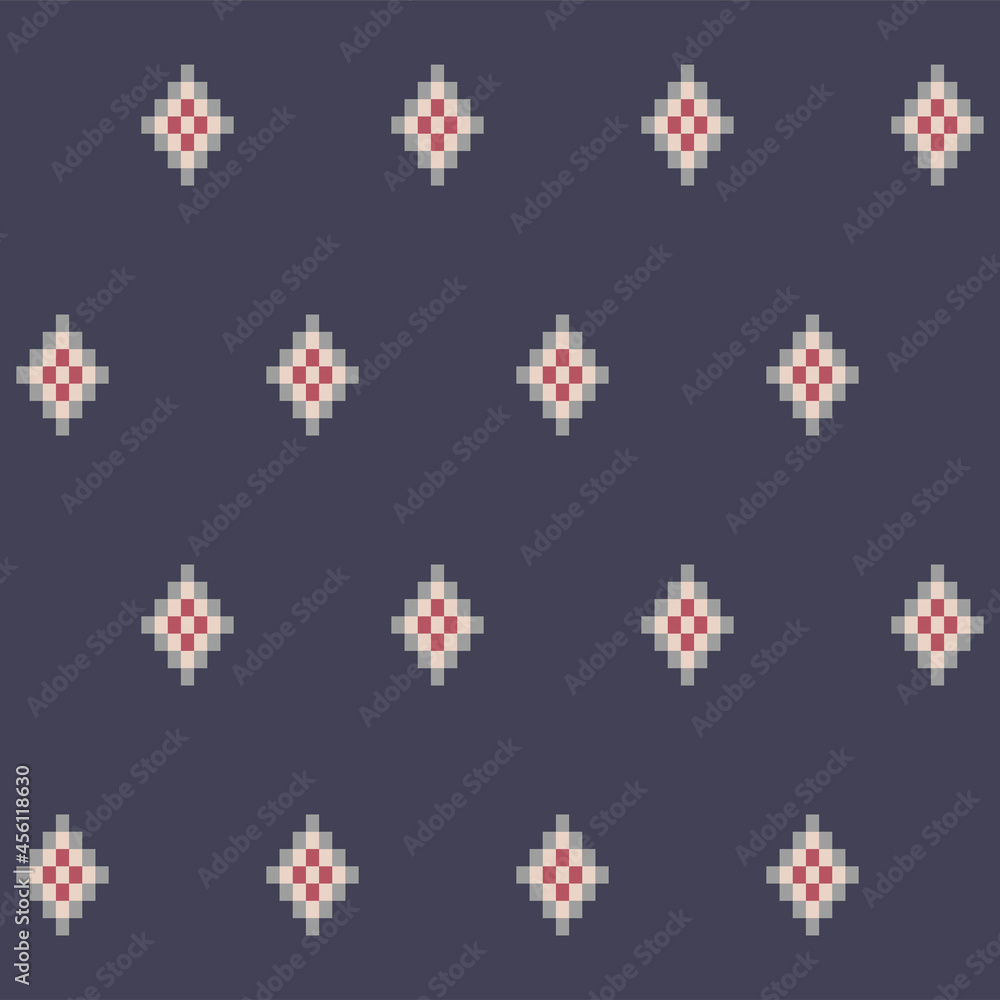 Japanese Pixel Flower Vector Seamless Pattern