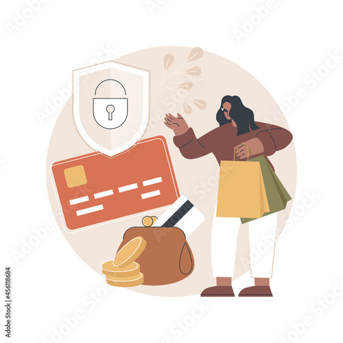 Debit card abstract concept vector illustration. Online payment, plastic money, bank issued card, internet shopping, money secure saving, cardholder information, debit account abstract metaphor.