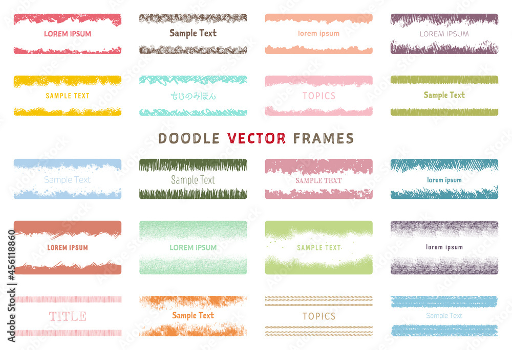 doodle vector frames, monochromatic hand-drawn line frame set