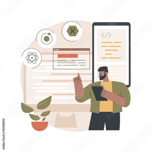 Cross-platform frameworks abstract concept vector illustration. Programming build tool, software development framework, cross-platform structure, application UI, coding process abstract metaphor.