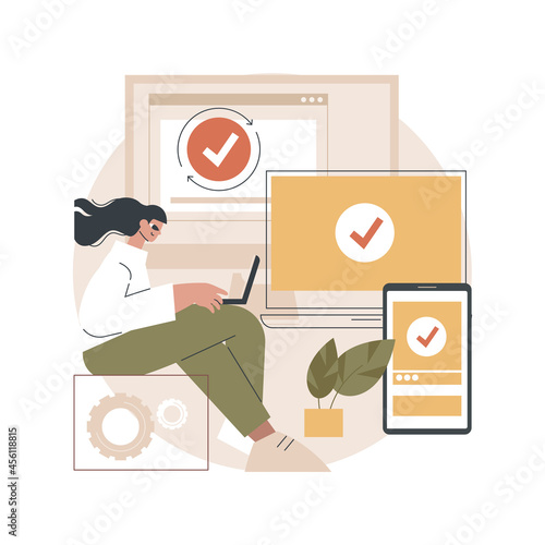 Cross-device syncing abstract concept vector illustration. All device synching, software testing operation, cross-device synchronization, website mobile and desktop versions abstract metaphor.