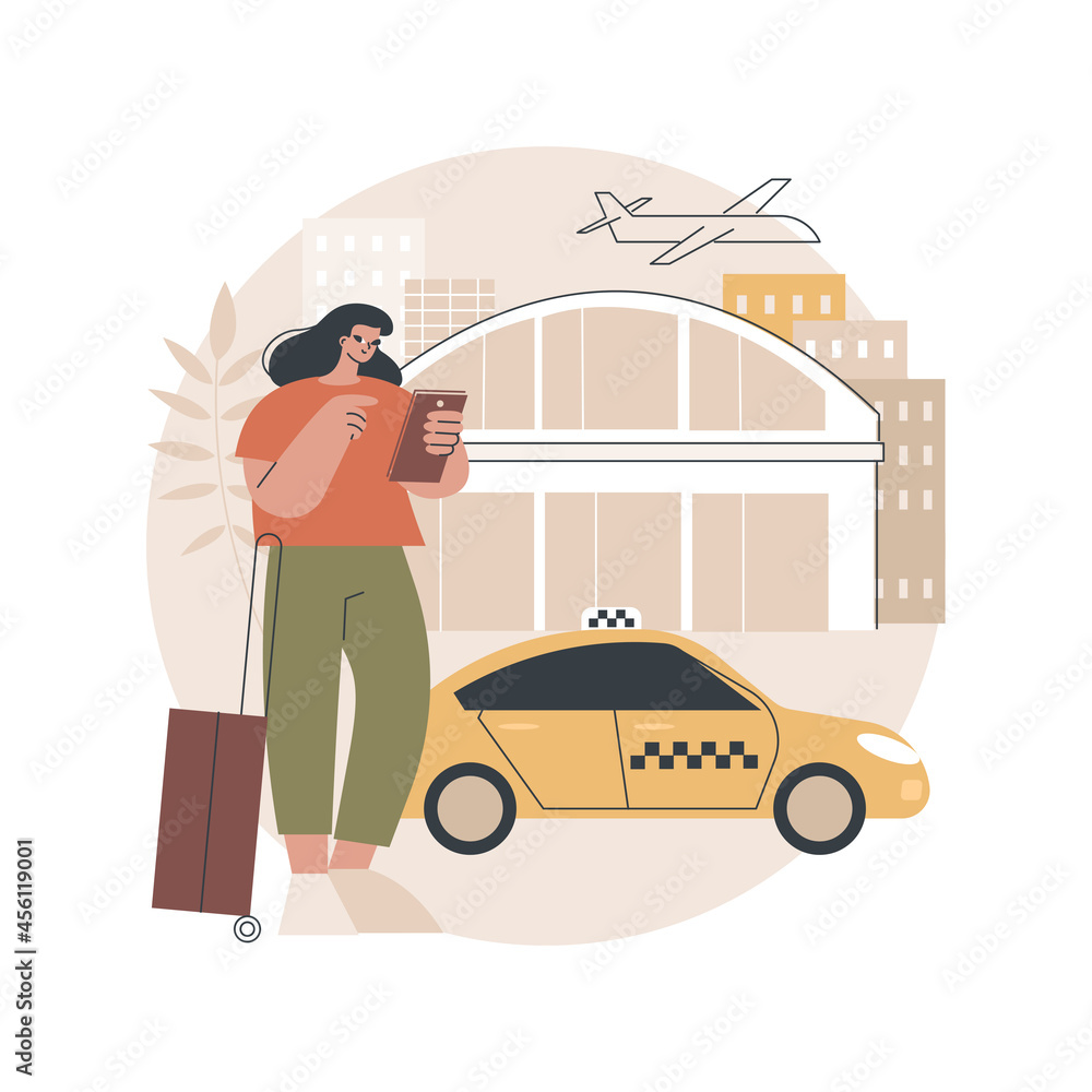 Taxi transfer abstract concept vector illustration. Airport private transfer, freight taxi service, hotel transportation, safe fast journey, professional driver, business class abstract metaphor.