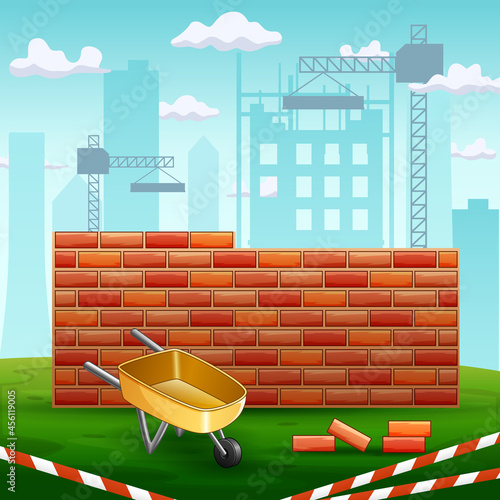Construction site building background with brick wall