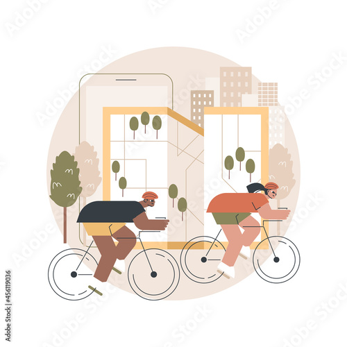 Bike paths network abstract concept vector illustration. National cycling path, bike road network, outdoor recreation, bicycle city map, park cycling route, urban bikeway system abstract metaphor.