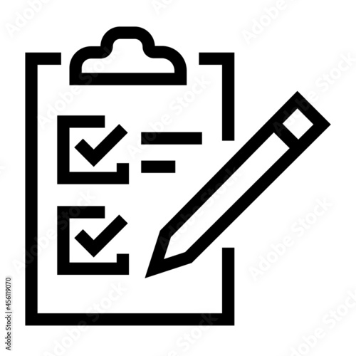 Vector illustration of flat design template pencil icon design that does a checklist on paper located on a black and white paper holder. 4000 x 4000 pixels perfect. editable colors.