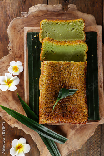 Bolu kojo is a typical Palembang, Sumatra popular snack, served during big events, with a delicious pandan aroma photo