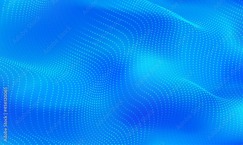 Abstract digital wave particles on blue background. 3d abstract sci-fi user interface concept with gradient dots and lines. Artificial intelligence. Big data visualization concept. Vector illustration