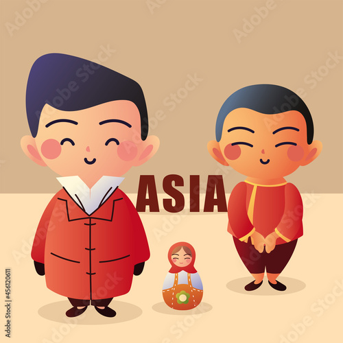 asian men with matryoshka doll